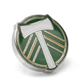 Portland Timbers logo lapel pin with silver-plated finish and green and white enamel details.