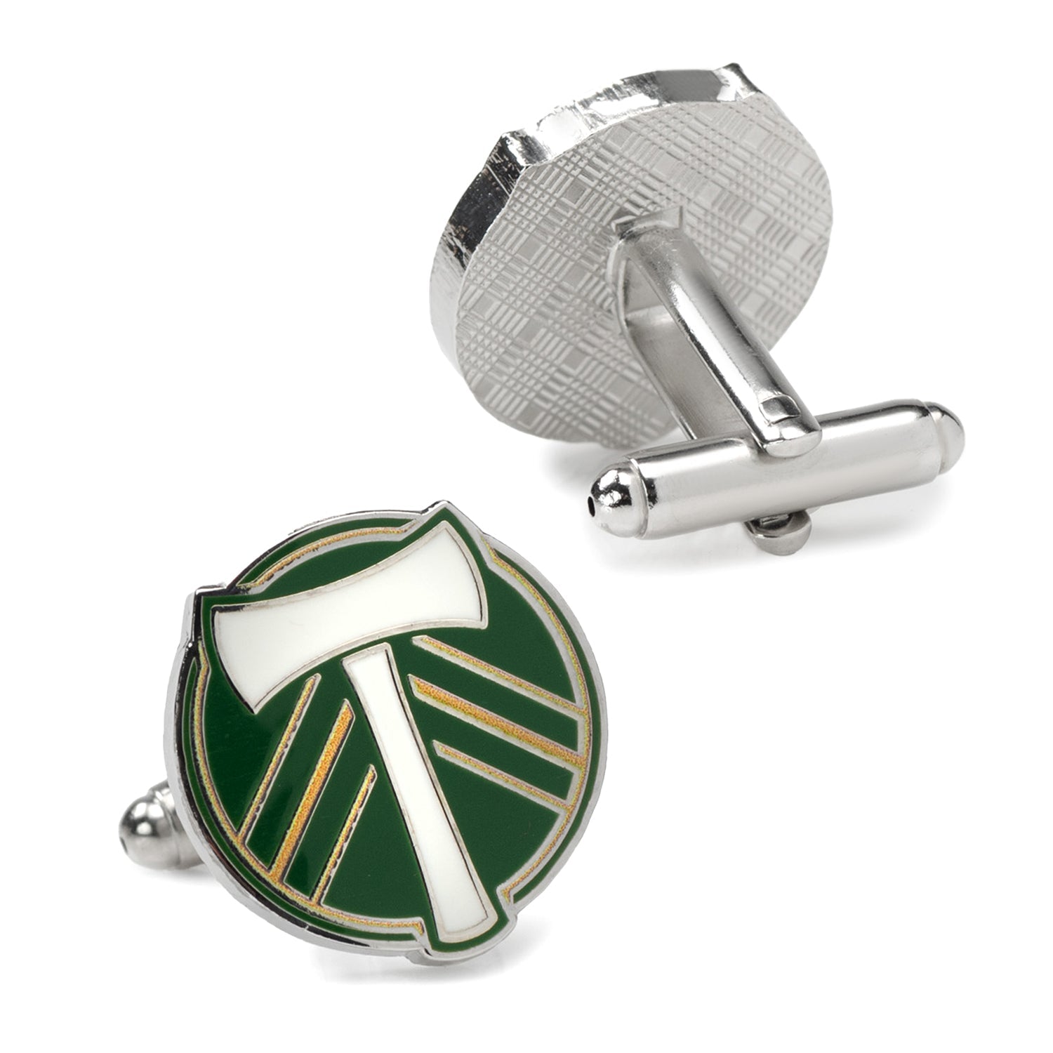 Portland Timbers Silver Plated Logo Cufflinks with Green Enamel - Image 3