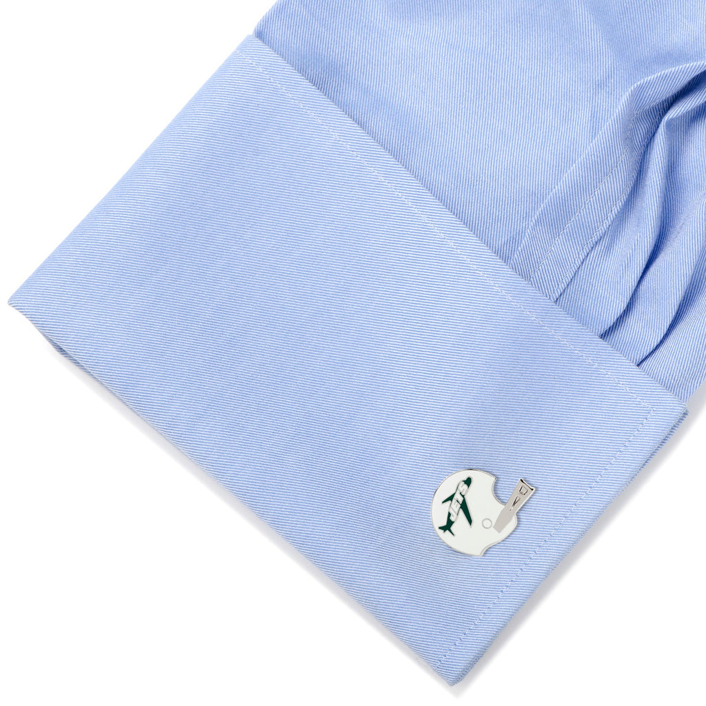 New York Jets Retro Helmet Cufflinks in Silver Tone Enamel - Image 3