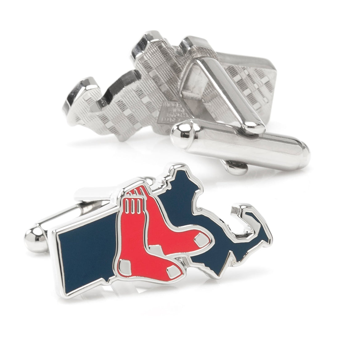 Boston Red Sox State Shaped Cufflinks in Silver and Enamel - Image 2