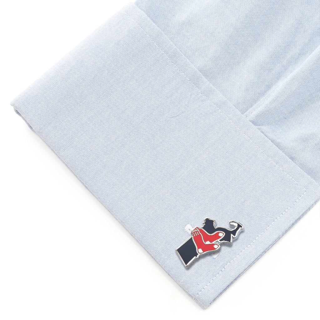 Boston Red Sox State Shaped Cufflinks in Silver and Enamel - Image 3