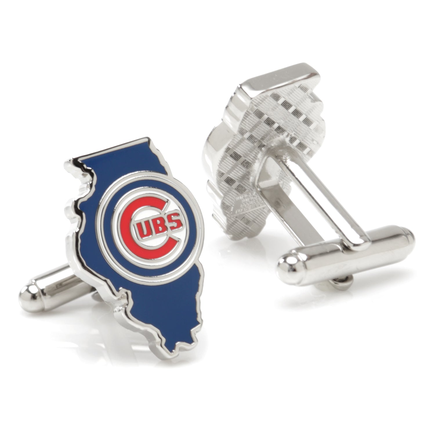 Chicago Cubs MLB State Shaped Cufflinks in Silver Tone Enamel - Image 2