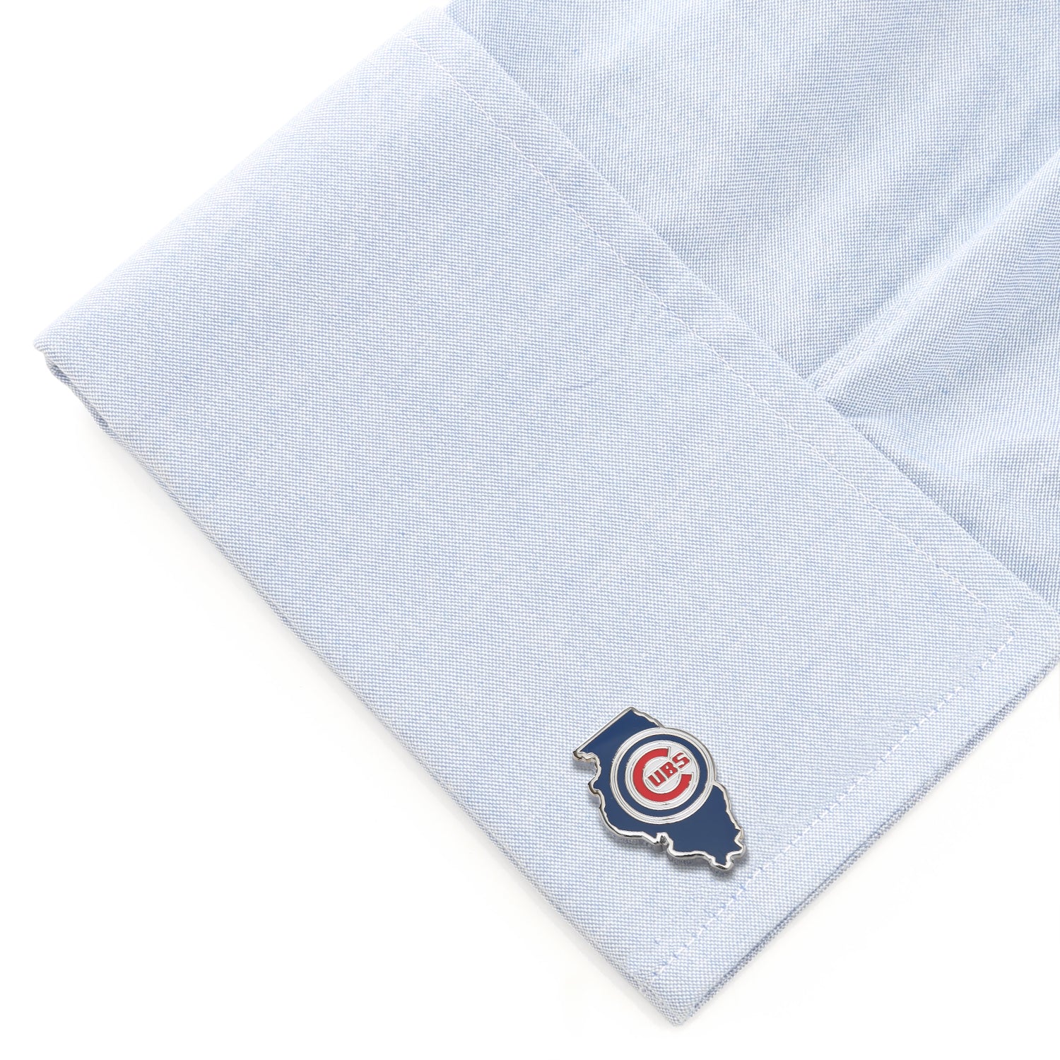 Chicago Cubs MLB State Shaped Cufflinks in Silver Tone Enamel - Image 3