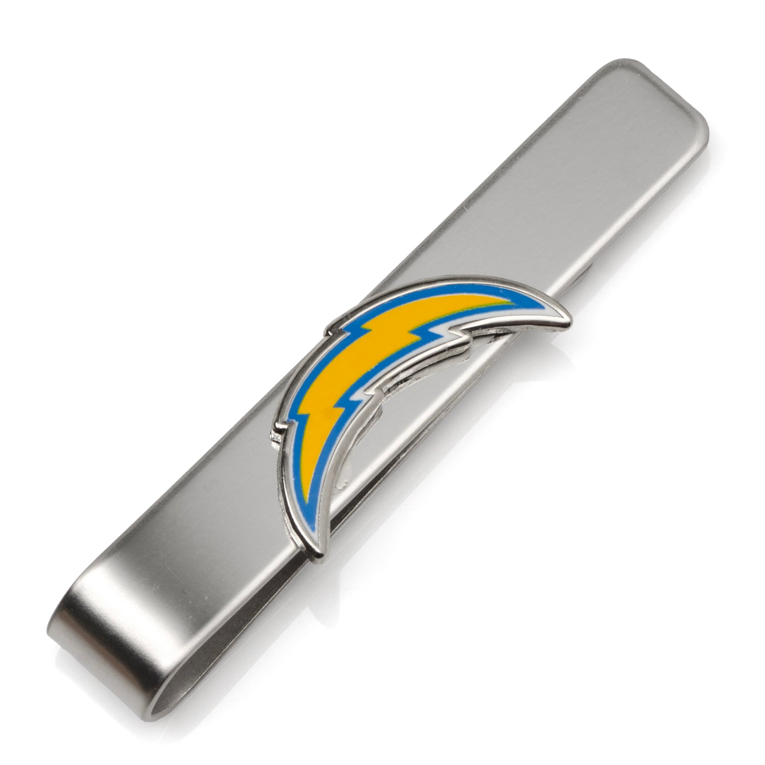 Los Angeles Chargers logo tie bar in silver plated metal finish