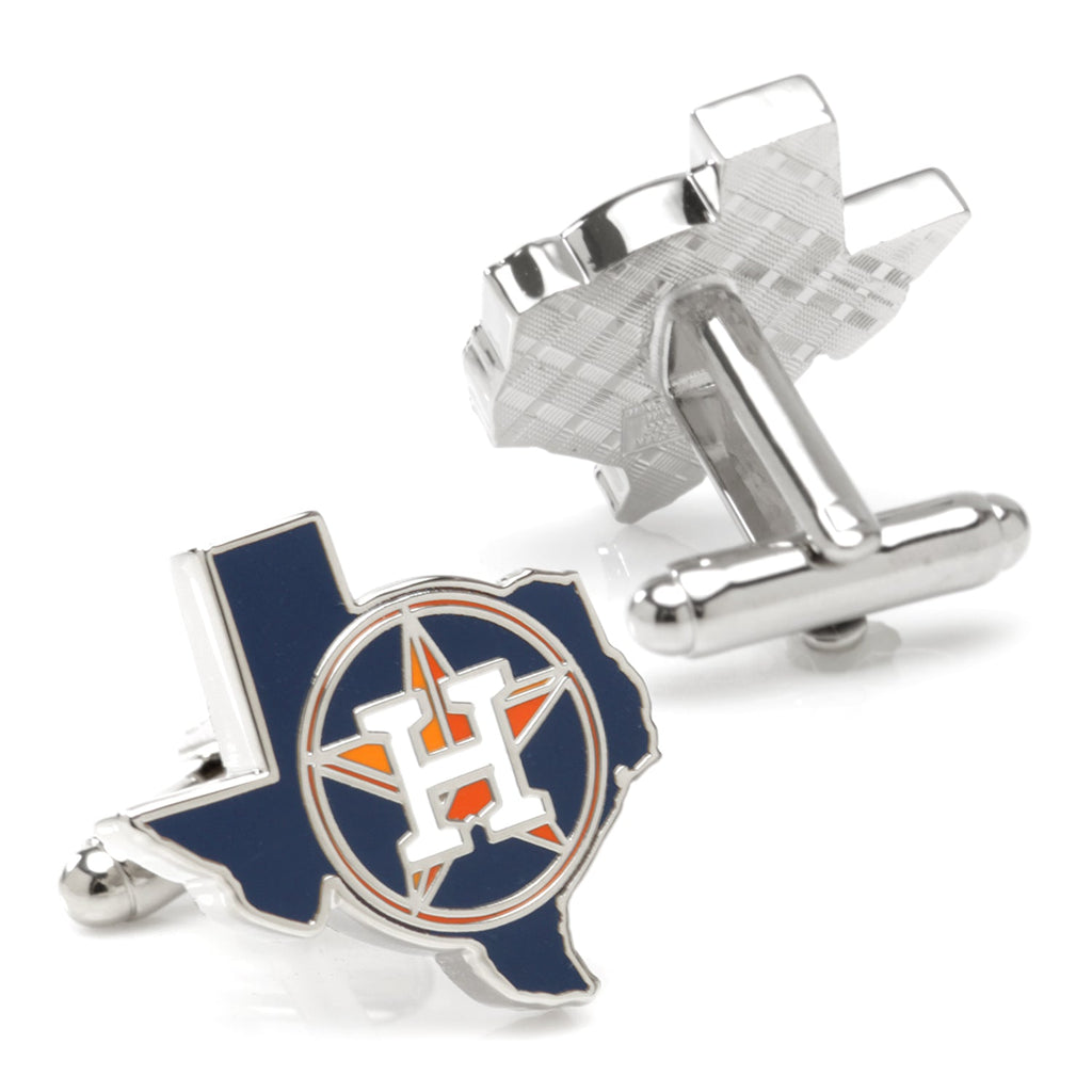 Houston Astros MLB State Shaped Cufflinks in Silver and Enamel - Image 2