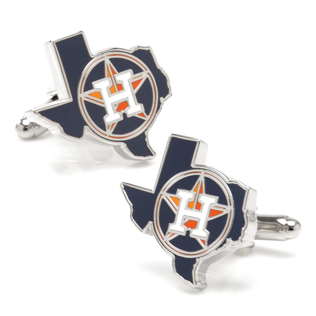 Houston Astros MLB logo cufflinks shaped like the state of Texas in silver and enamel.