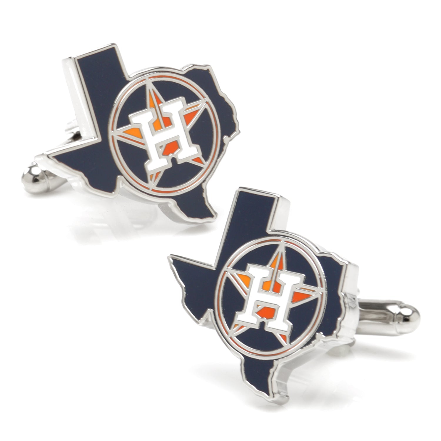 Houston Astros MLB logo cufflinks shaped like the state of Texas in silver and enamel.