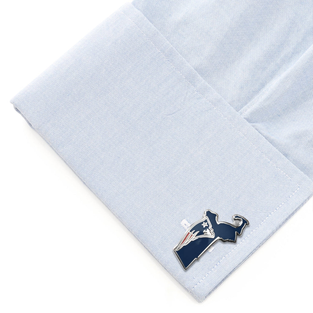 New England Patriots State Map Cufflinks in Silver Tone - Image 3