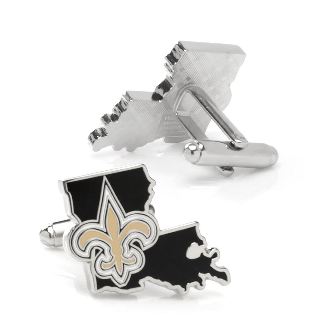 New Orleans Saints State Shaped Cufflinks in Silver and Black - Image 2