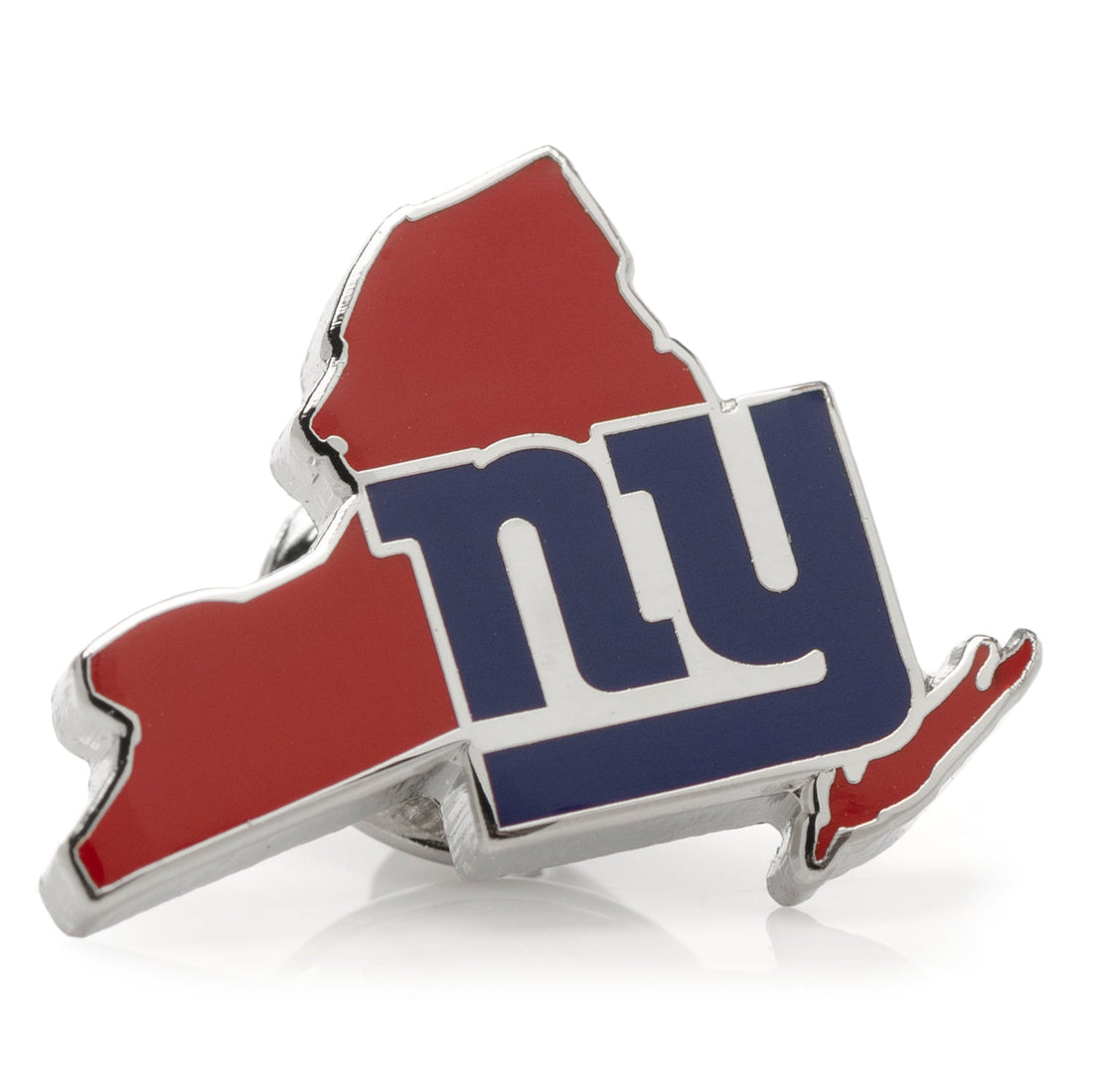 New York Giants state shaped lapel pin with red and blue enamel details on a silver-toned metal base.