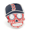 Boston Red Sox Sugar Skull lapel pin with team logo cap, red and white floral details, and clutch-back closure.