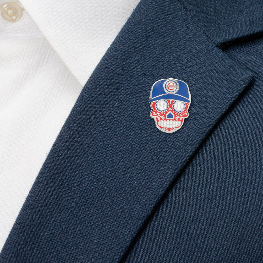 Chicago Cubs Sugar Skull Baseball Fan Lapel Pin - Image 4