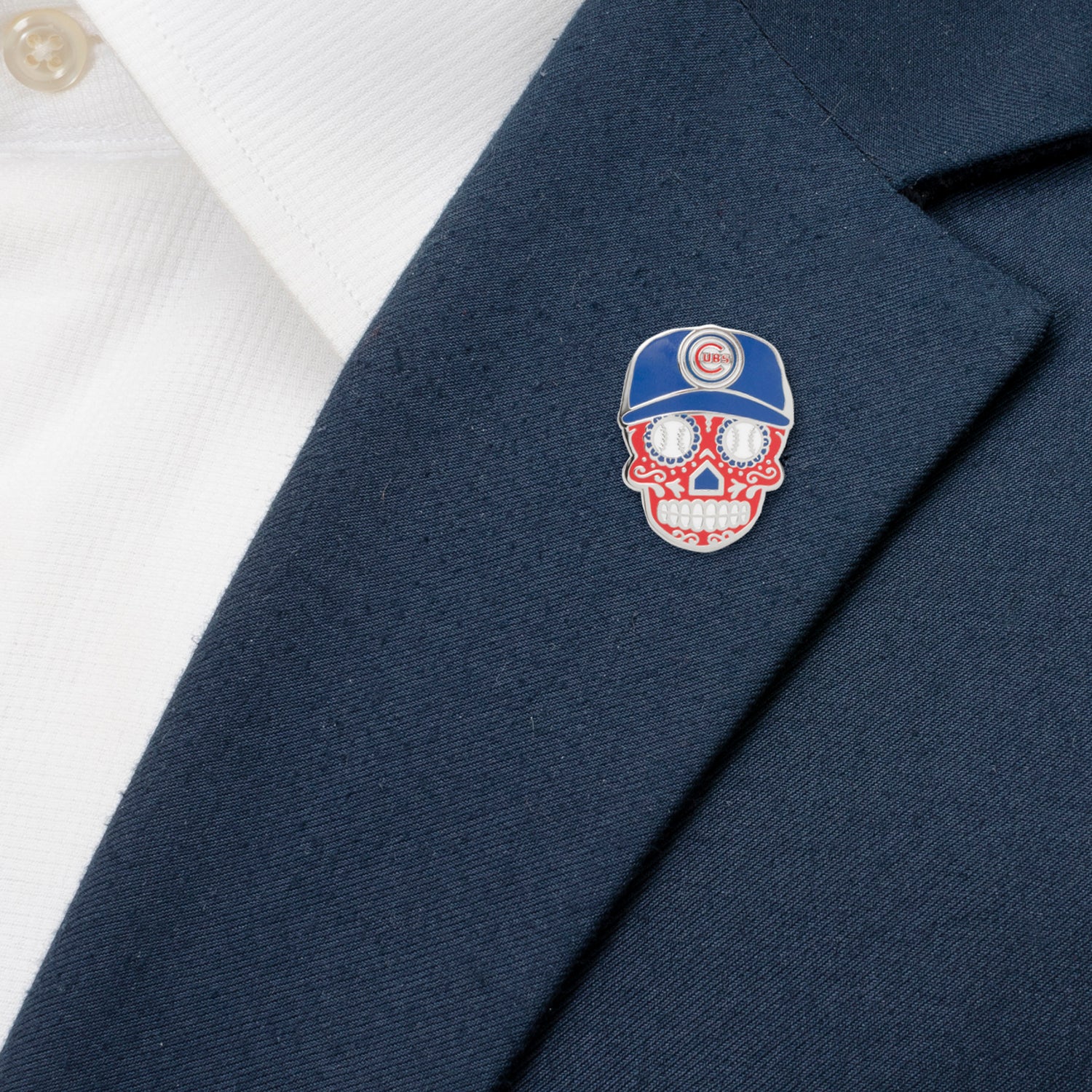 Chicago Cubs Sugar Skull Baseball Fan Lapel Pin - Image 4