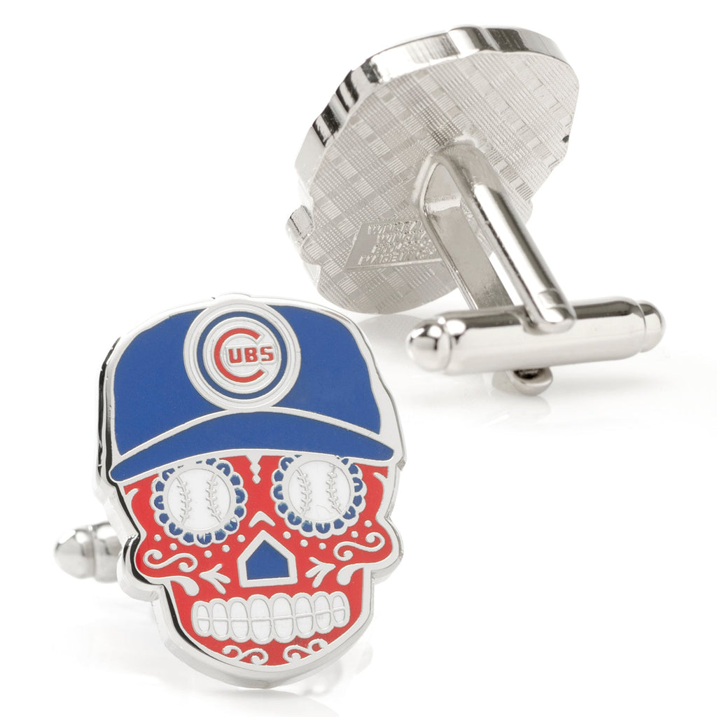 Chicago Cubs Sugar Skull MLB Cufflinks with Bullet Backing - Image 2