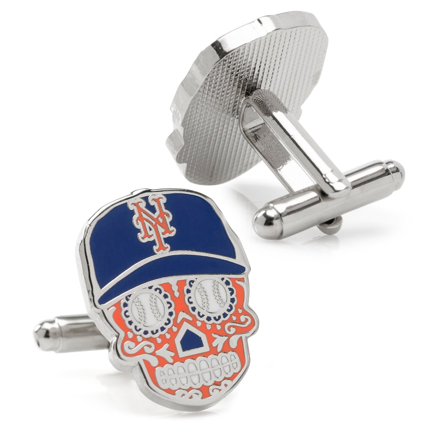New York Mets Sugar Skull Cufflinks - Blue and Orange Team Gear - Image 2