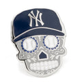 New York Yankees sugar skull lapel pin with navy cap and baseball eye details