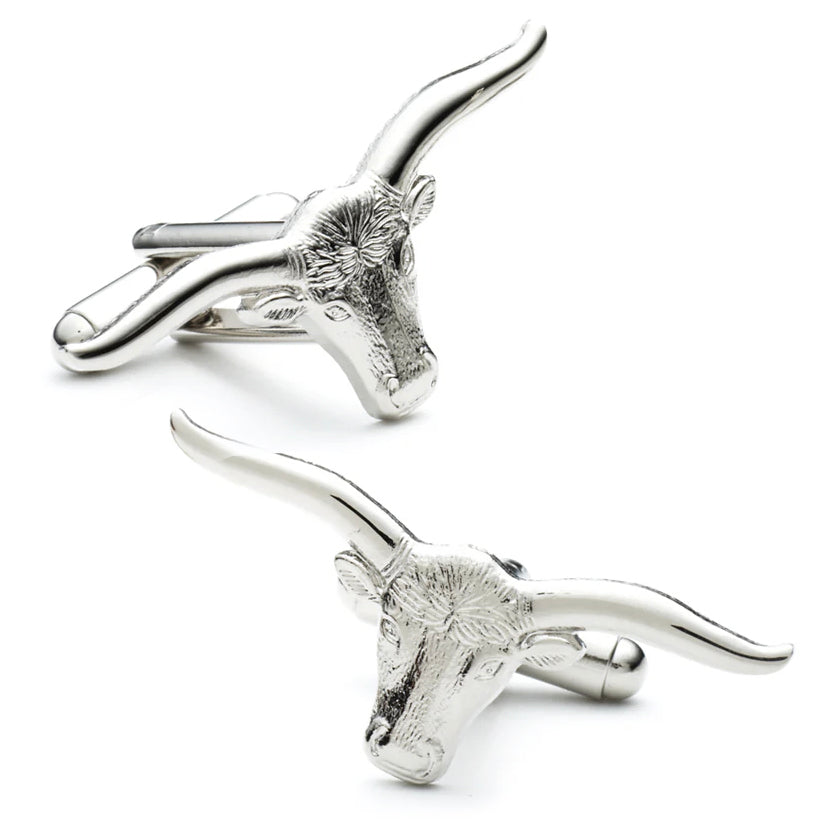 Silver-toned Longhorn Steer Cufflinks showing detailed head and horn design.