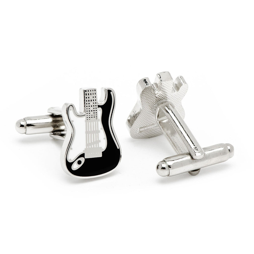 Electric Guitar Cufflinks in Black and White Enamel - Image 2
