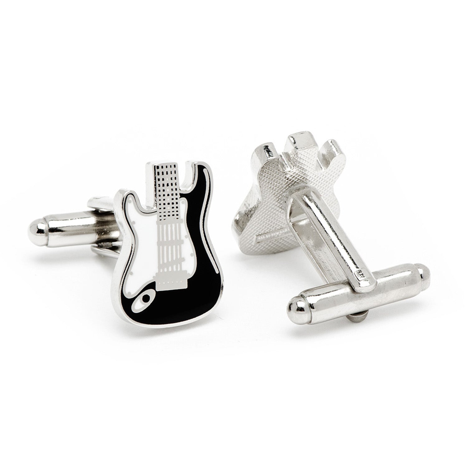 Electric Guitar Cufflinks in Black and White Enamel - Image 2