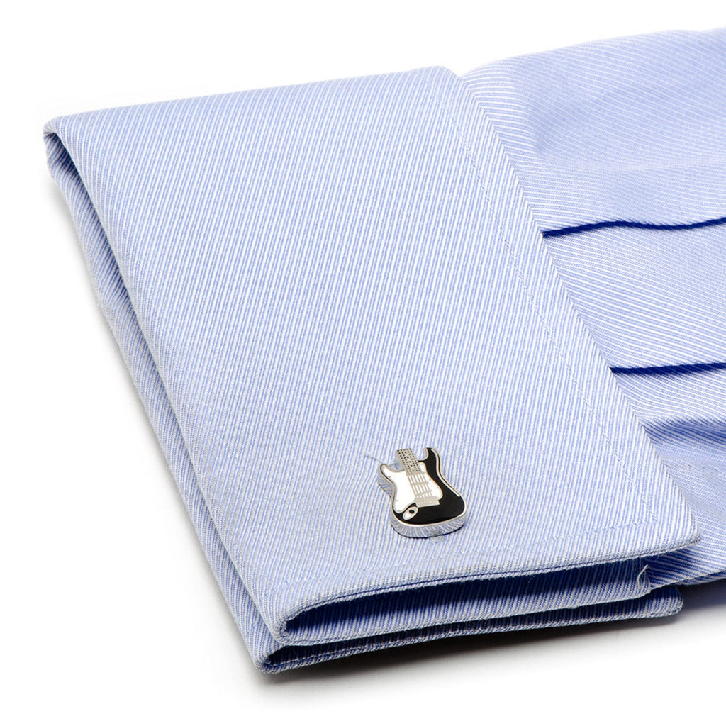 Electric Guitar Cufflinks in Black and White Enamel - Image 3