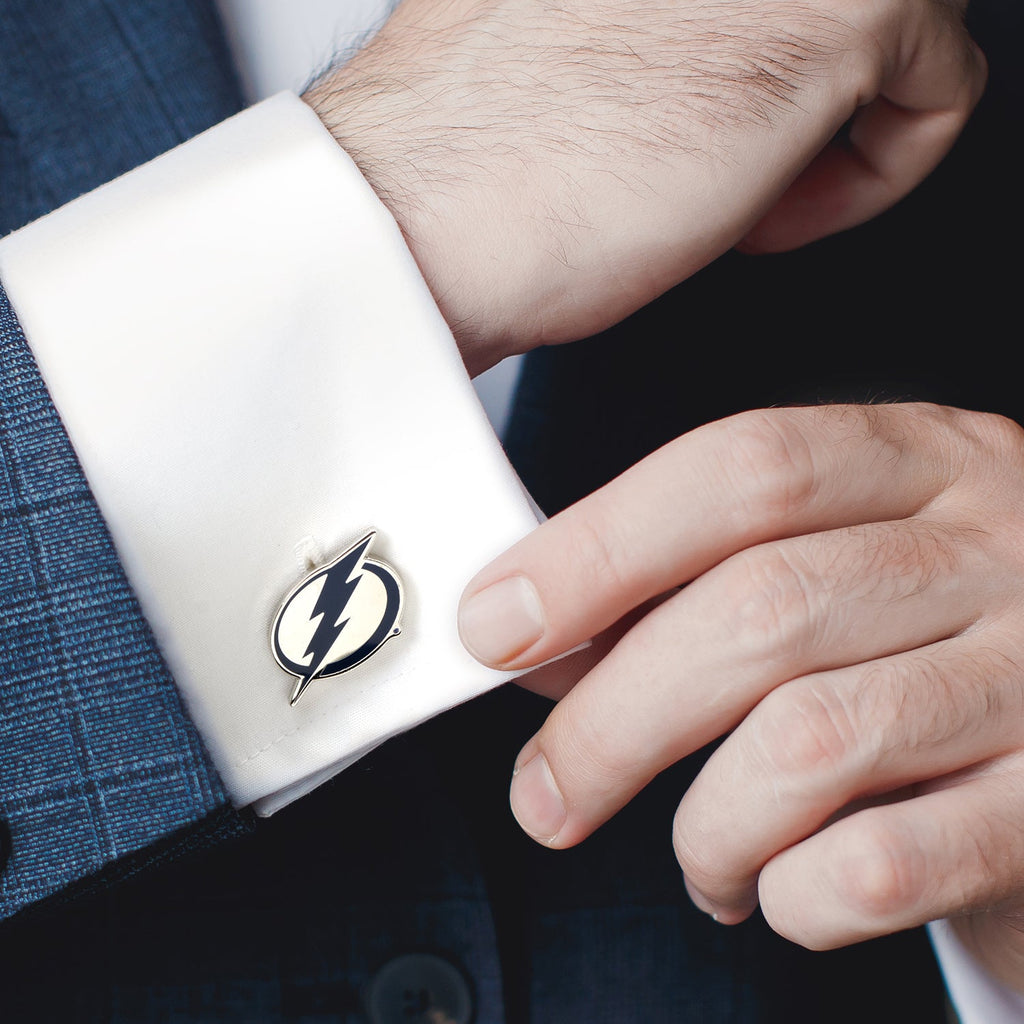 Tampa Bay Lightning NHL Logo Cufflinks in Silver and Enamel - Image 2