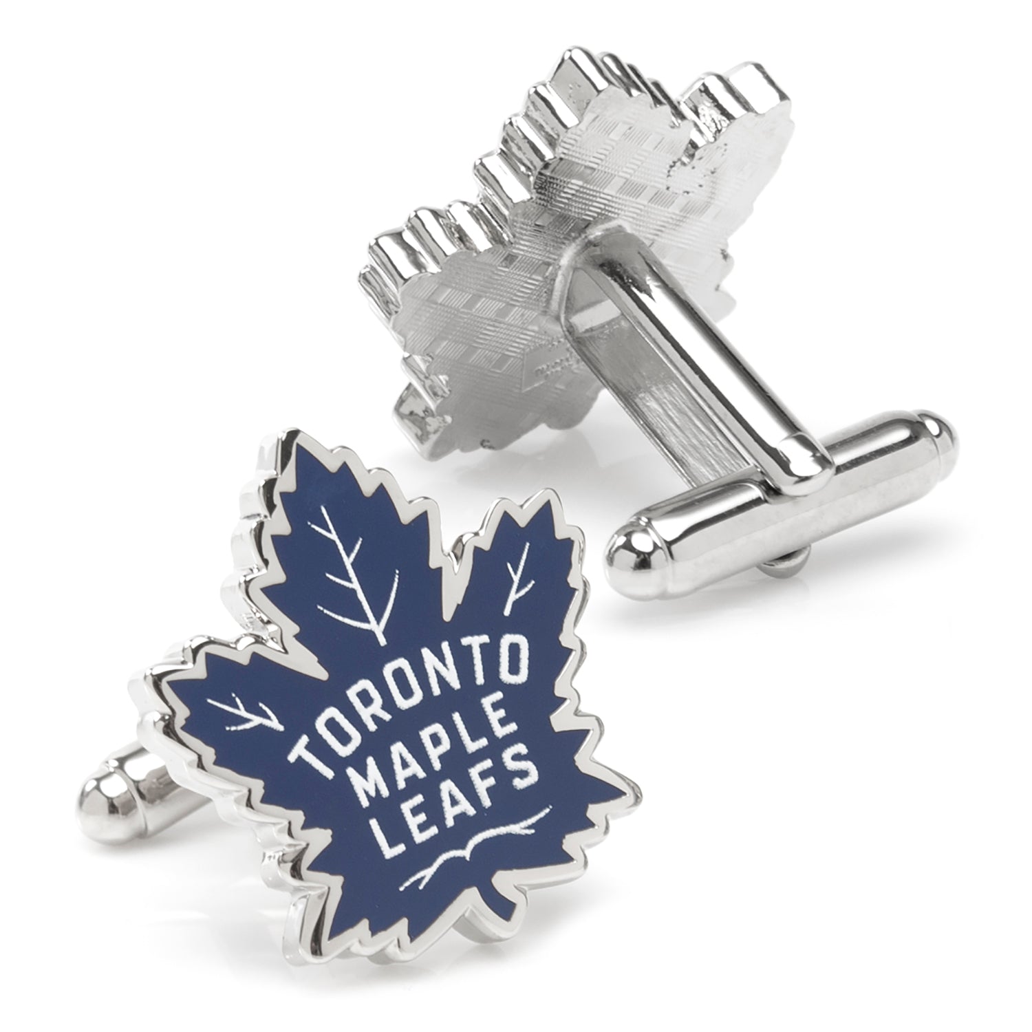 Toronto Maple Leafs NHL Logo Cufflinks in Silver Tone Enamel - Image 2