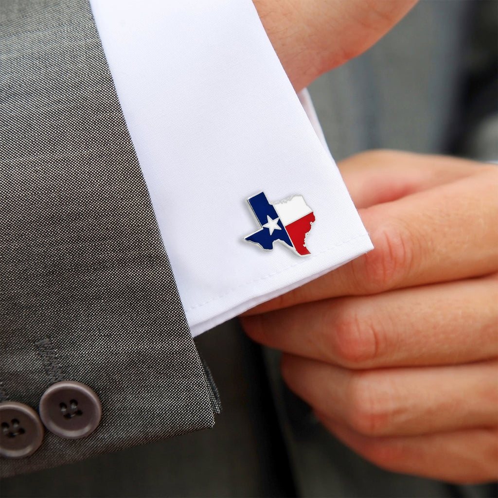 Texas State Flag Shaped Cufflinks in Silver and Enamel