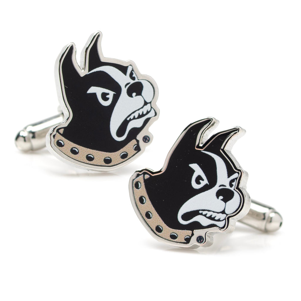 Wofford College Terrier mascot cufflinks in polished silver tone