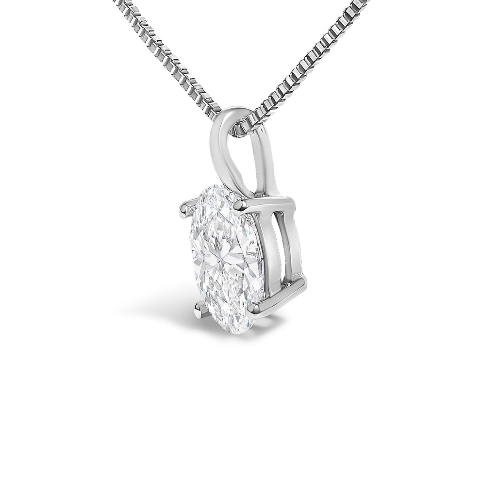 14K White Gold 1.00 Cttw Lab Grown Oval Solitaire Diamond Pendant Necklace