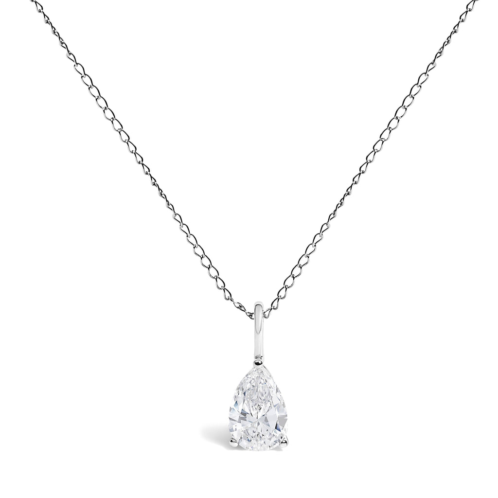 14K White Gold 3/4 Cttw Lab Grown Pear Diamond Solitaire Pendant Necklace