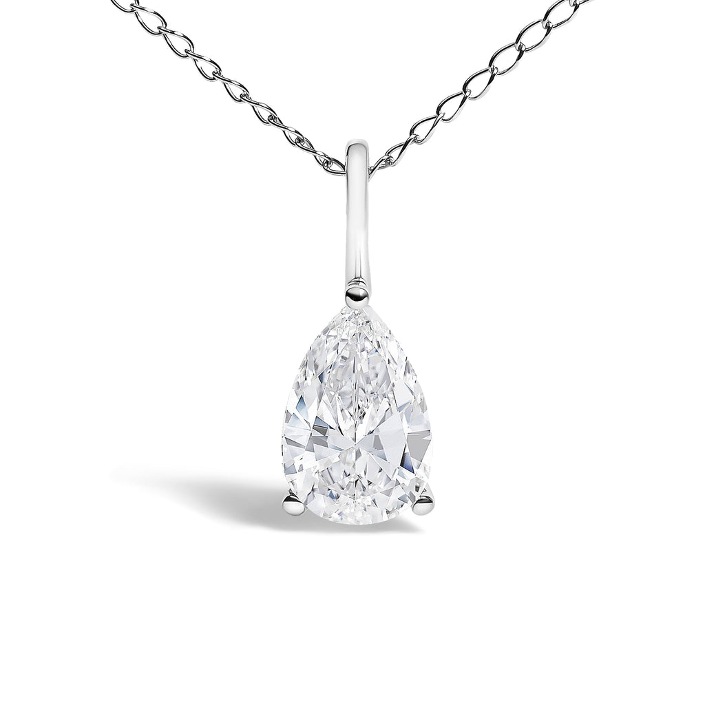 14K White Gold 3/4 Cttw Lab Grown Pear Diamond Solitaire Pendant Necklace