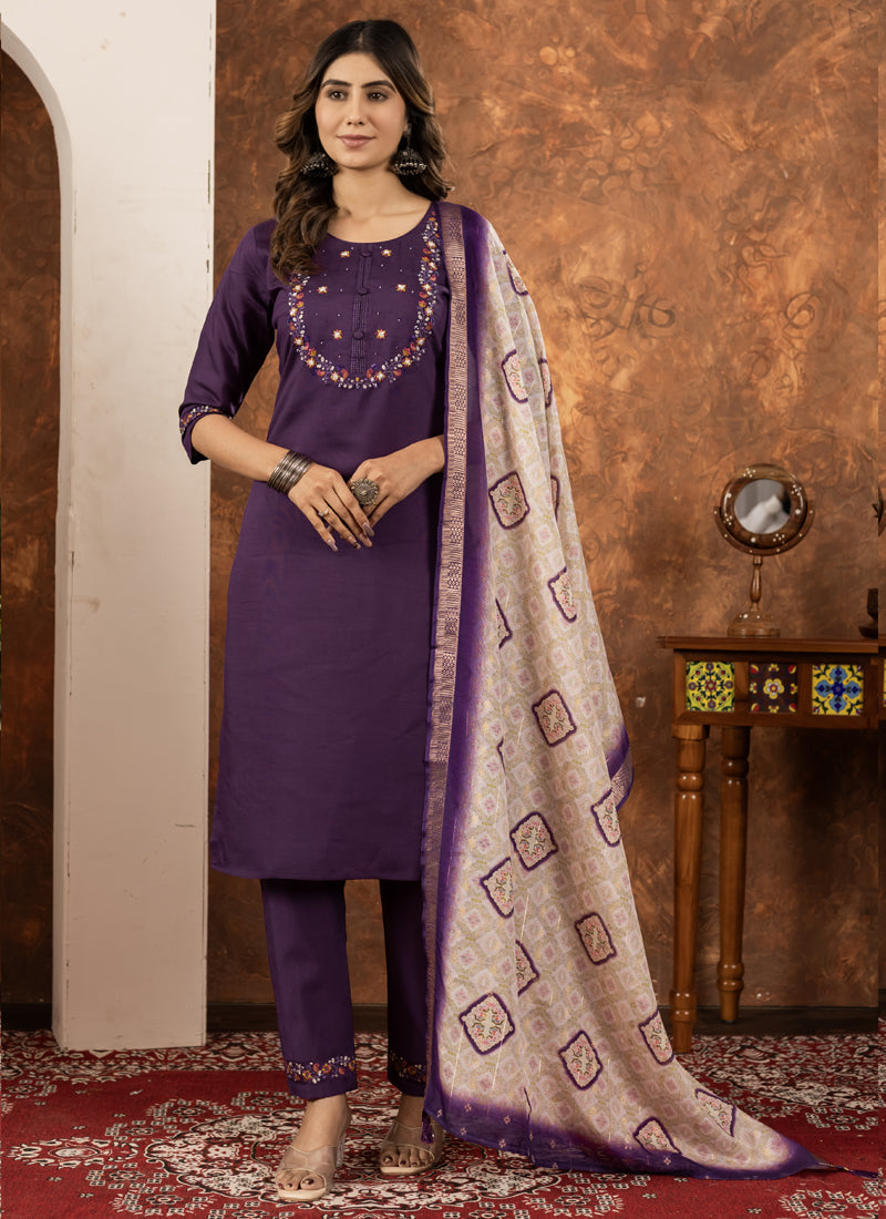 Prazu Fashion Wine Marina Silk Thread Embroidered Kurta Set