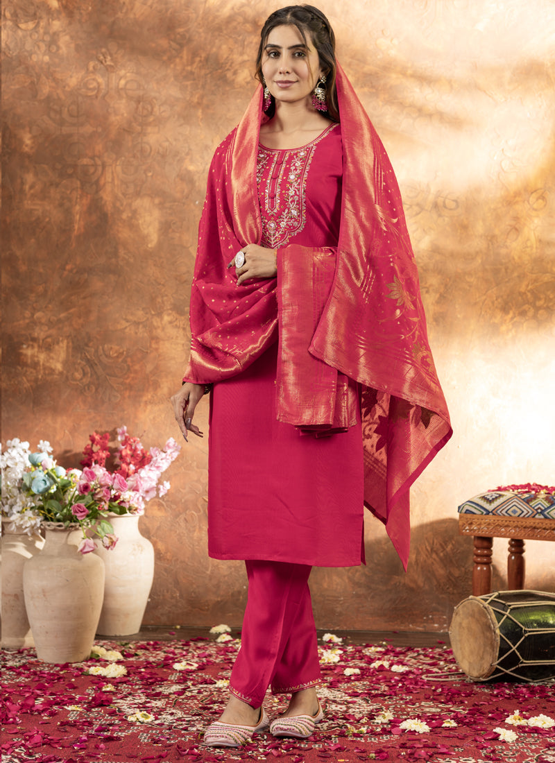Pink Marina Silk Thread Embroidered Kurta Set
