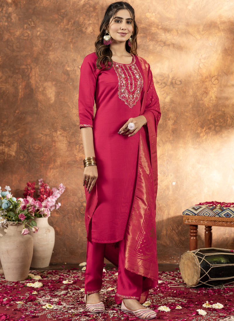 Pink Marina Silk Thread Embroidered Kurta Set
