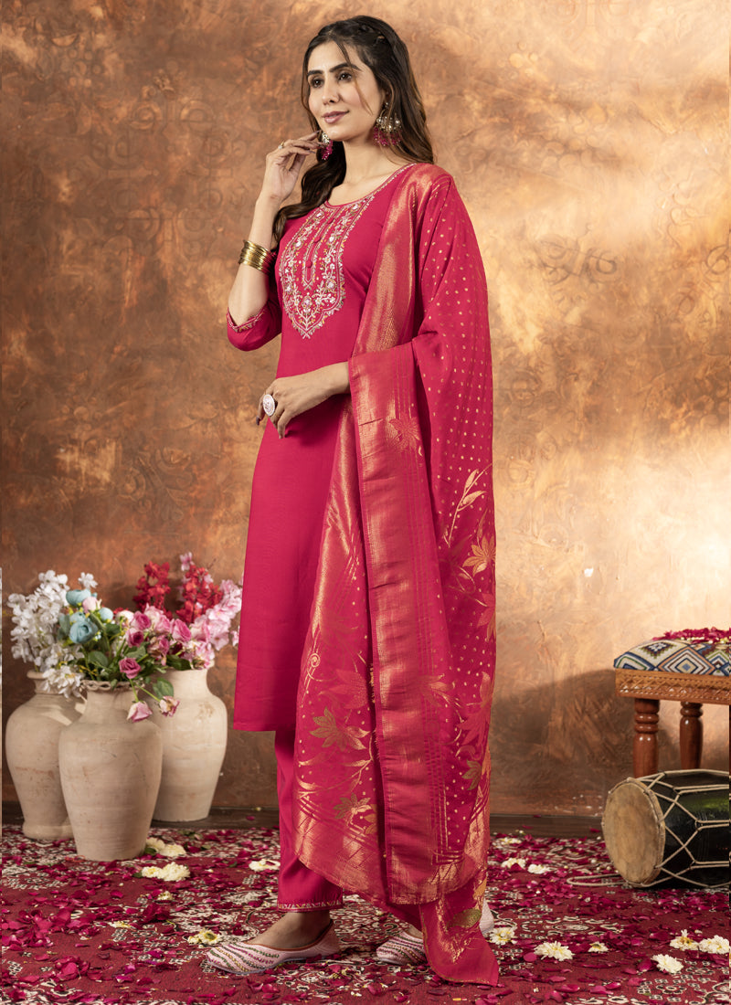Pink Marina Silk Thread Embroidered Kurta Set