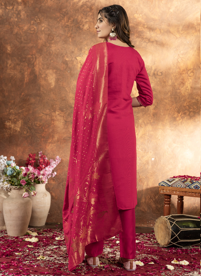 Pink Marina Silk Thread Embroidered Kurta Set