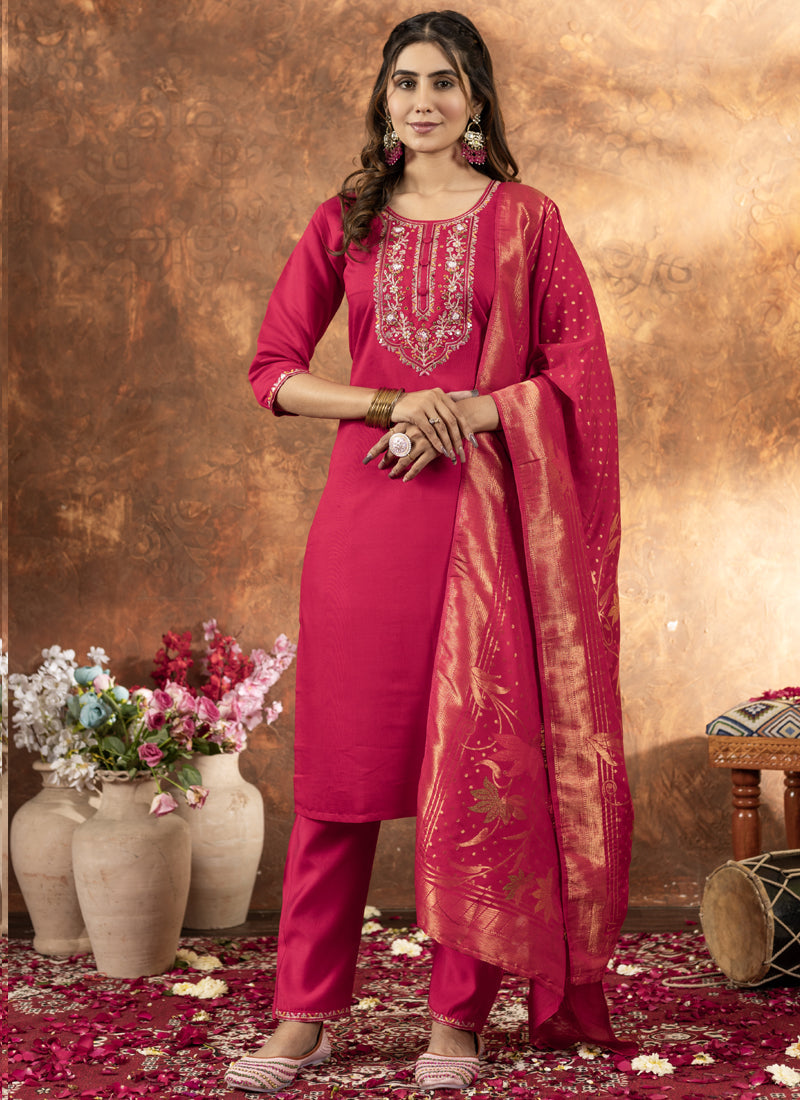 Pink Marina Silk kurta featuring high-quality thread embroidery and detailed handwork.