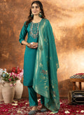 Rama Green Marina Silk kurta set with multi-colored embroidery and hand-work