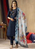 Beautiful Blue Viscose Mango Silk kurta with detailed embroidery work.