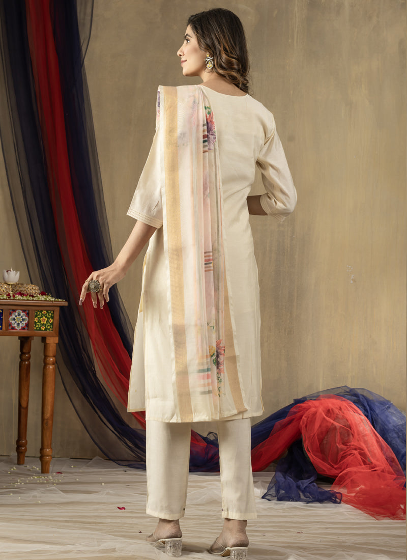 Off White Shimmer Gold Silk Embroidered Designer Kurta Set