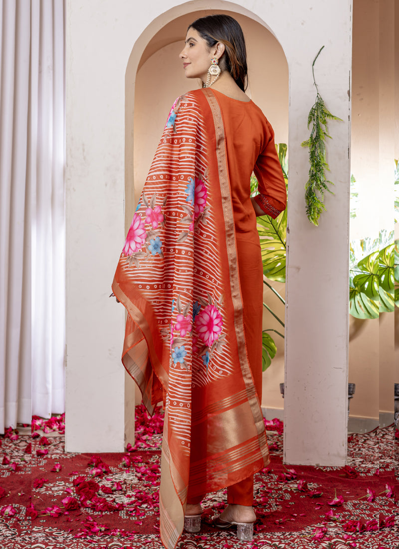 Orange Viscose Silk Thread Embroidered Designer Kurta Set