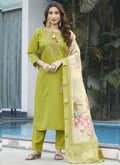 Parrot Green Viscose Silk Kurta with multi-thread embroidery and hand-work details