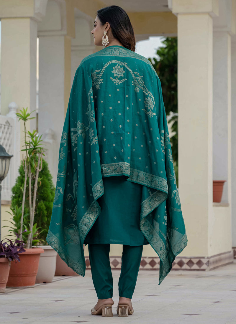 Rama Green Roman Silk Kurta Set with Embroidered Sequins Work