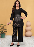 Black heavy viscose rayon co-ord set with intricate multi-color embroidery