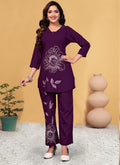 Prazu Fashion Purple Viscose Rayon Embroidery Thread Work Co-Ords Set