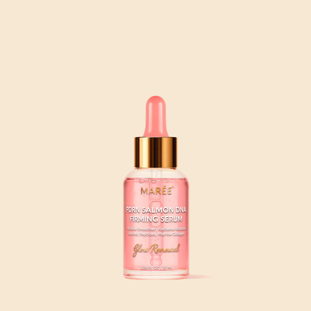 Maree PDRN Salmon DNA Firming Serum bottle with dropper on a neutral background.