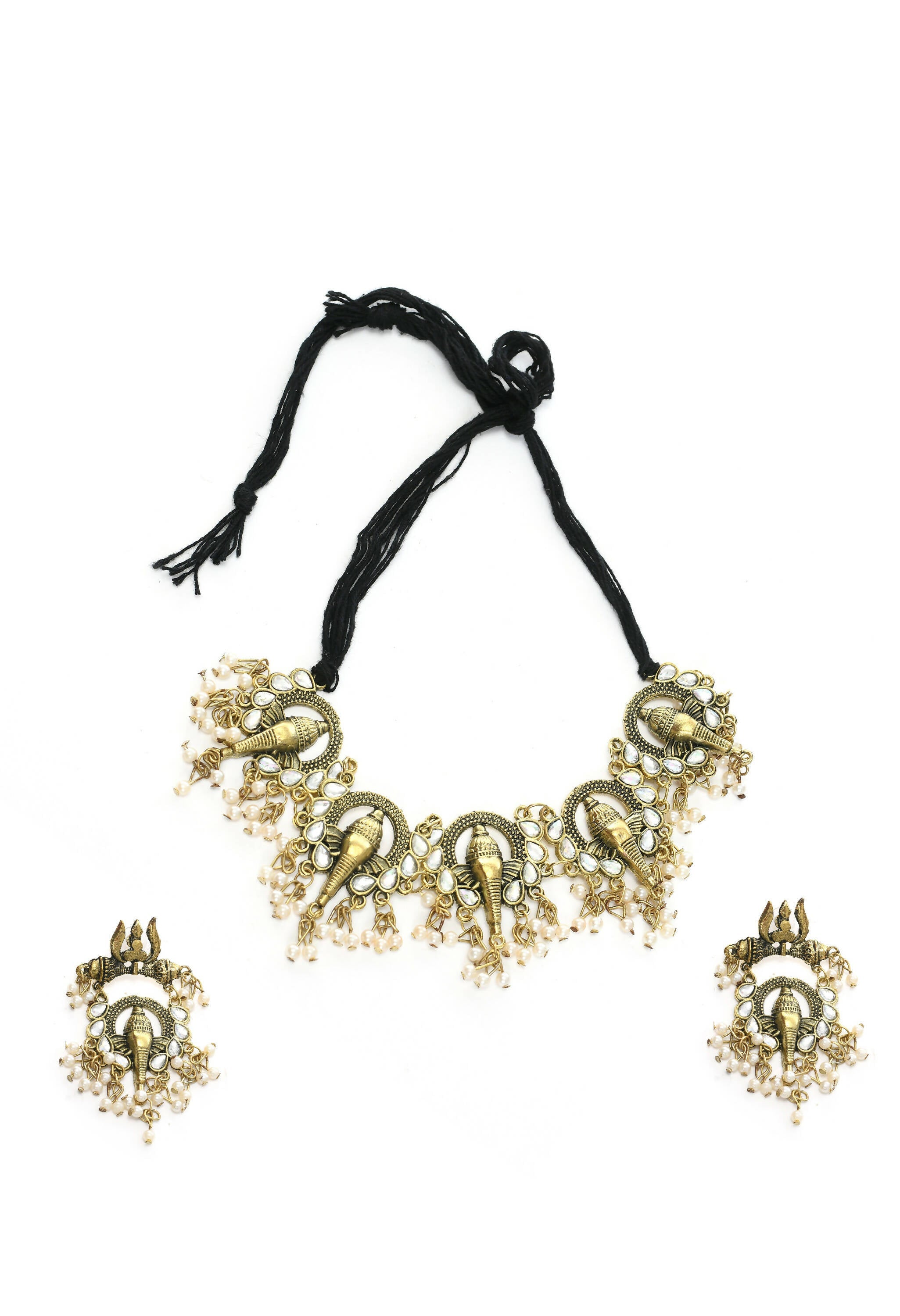 Gold-Polished Ganesha Design Choker Set Oxidised Finish