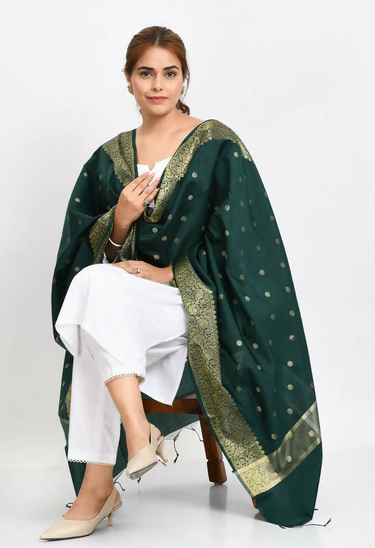 Bottle Green Banarasi Silk Woven Dupatta for Women