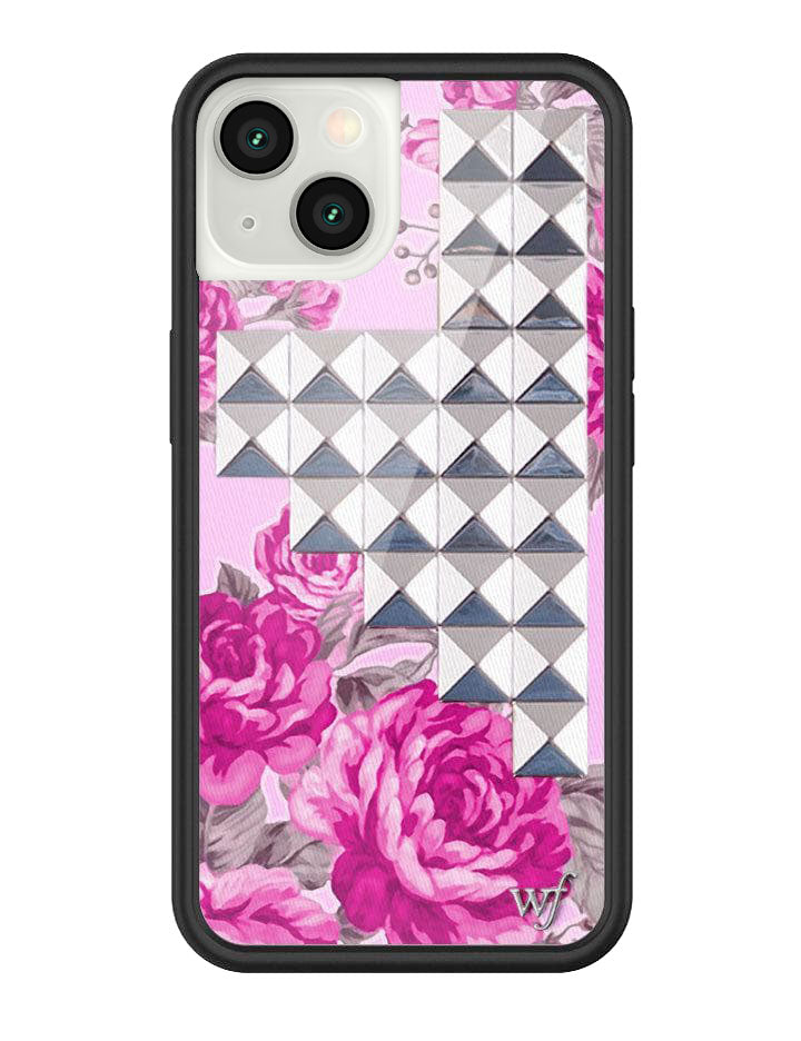 Pink Floral Stud Phone Case with Silver Embellishments - Image 3