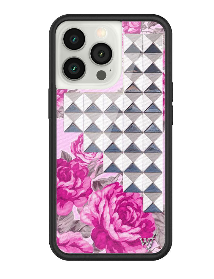 Pink Floral Stud Phone Case with Silver Embellishments - Image 2